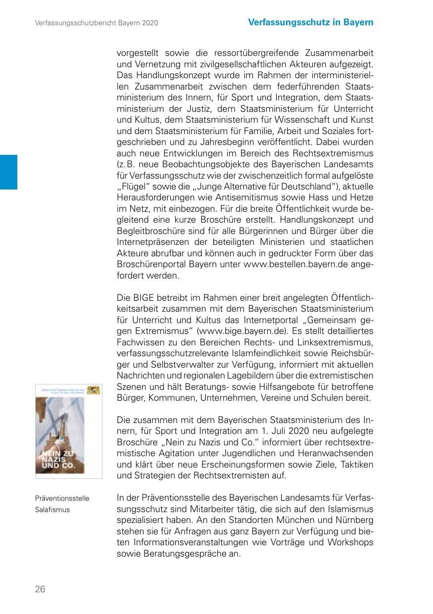 Seite 26 des Verfassungsschutzbericht 2020 Bayern