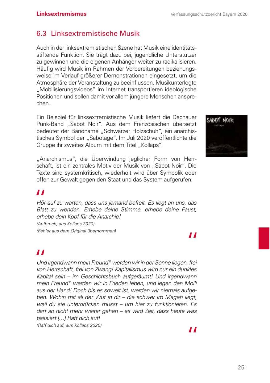 Seite 251 des Verfassungsschutzbericht 2020 Bayern