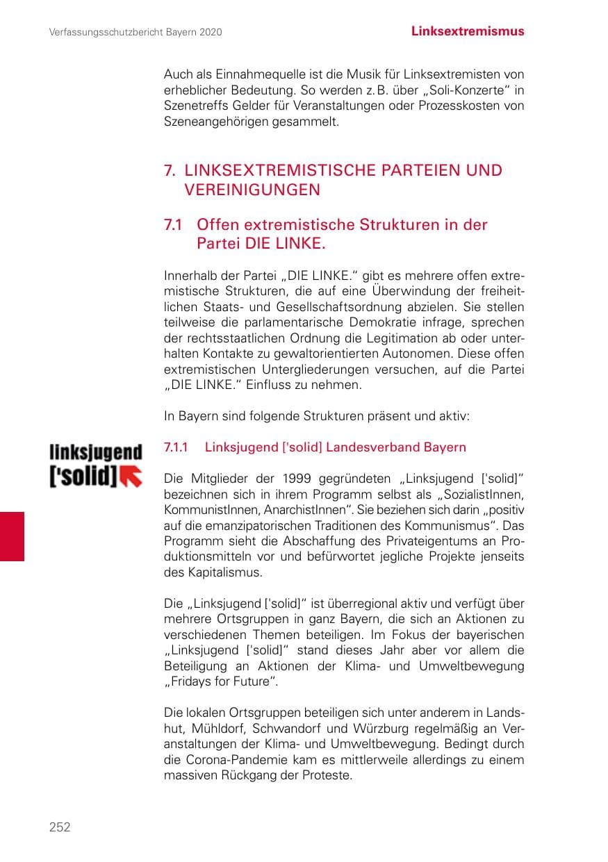 Seite 252 des Verfassungsschutzbericht 2020 Bayern