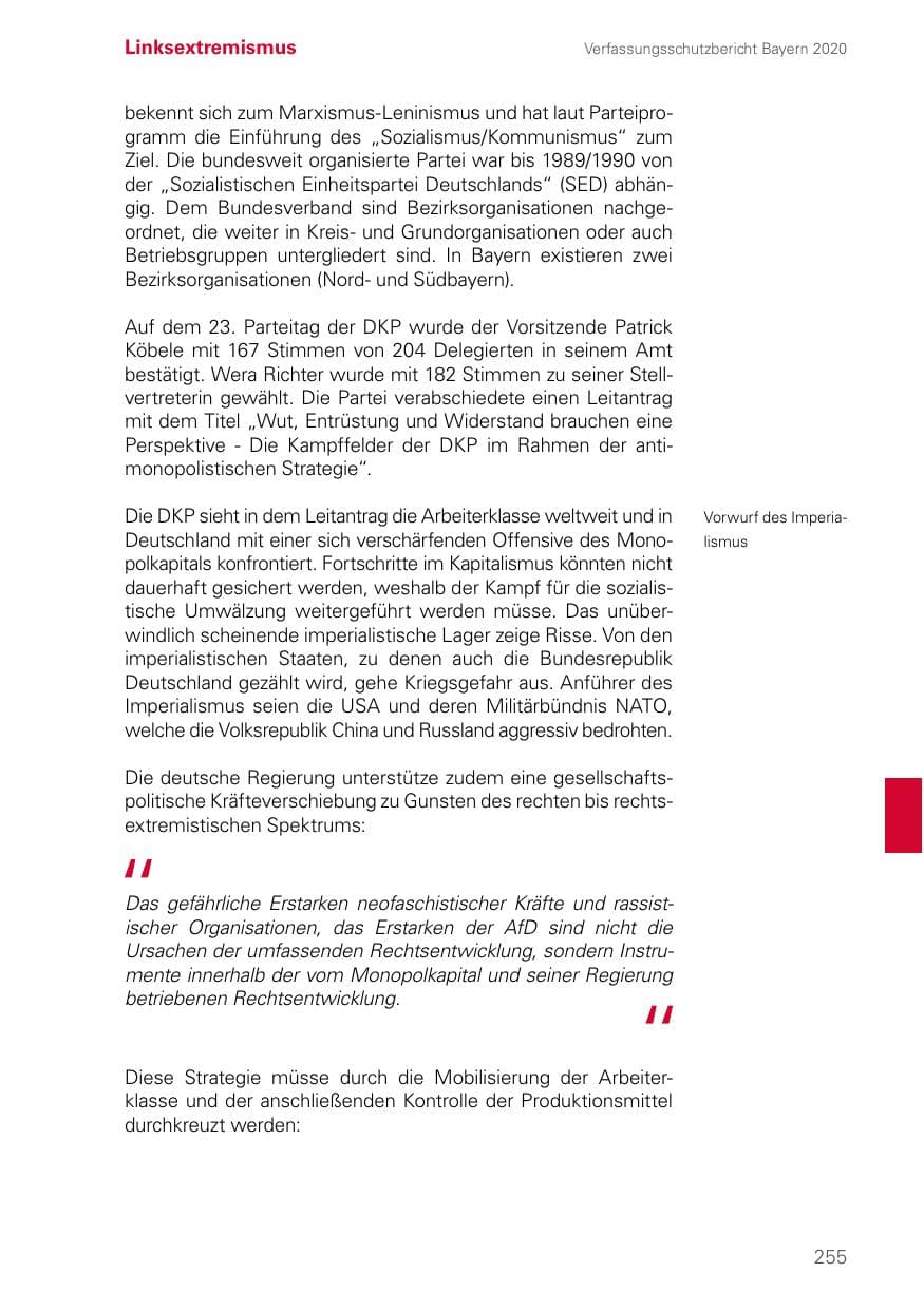Seite 255 des Verfassungsschutzbericht 2020 Bayern