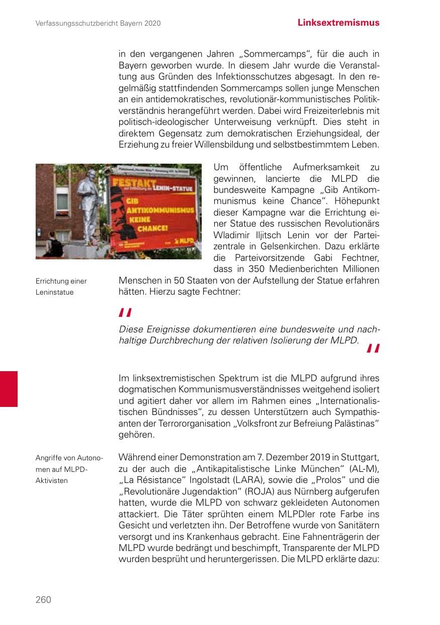 Seite 260 des Verfassungsschutzbericht 2020 Bayern