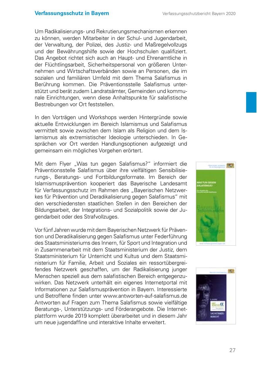 Seite 27 des Verfassungsschutzbericht 2020 Bayern