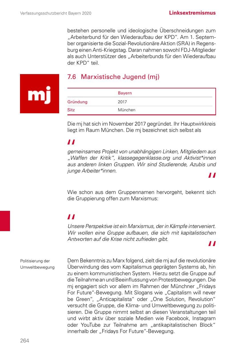 Seite 264 des Verfassungsschutzbericht 2020 Bayern