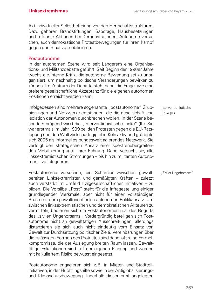 Seite 267 des Verfassungsschutzbericht 2020 Bayern