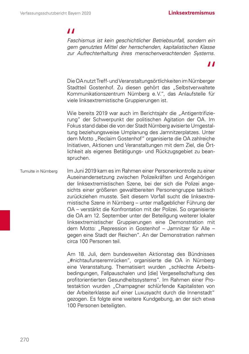 Seite 270 des Verfassungsschutzbericht 2020 Bayern