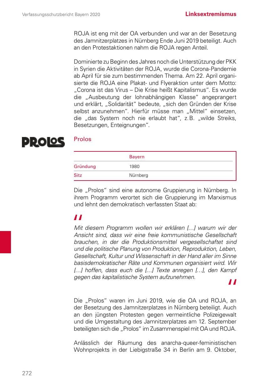 Seite 272 des Verfassungsschutzbericht 2020 Bayern