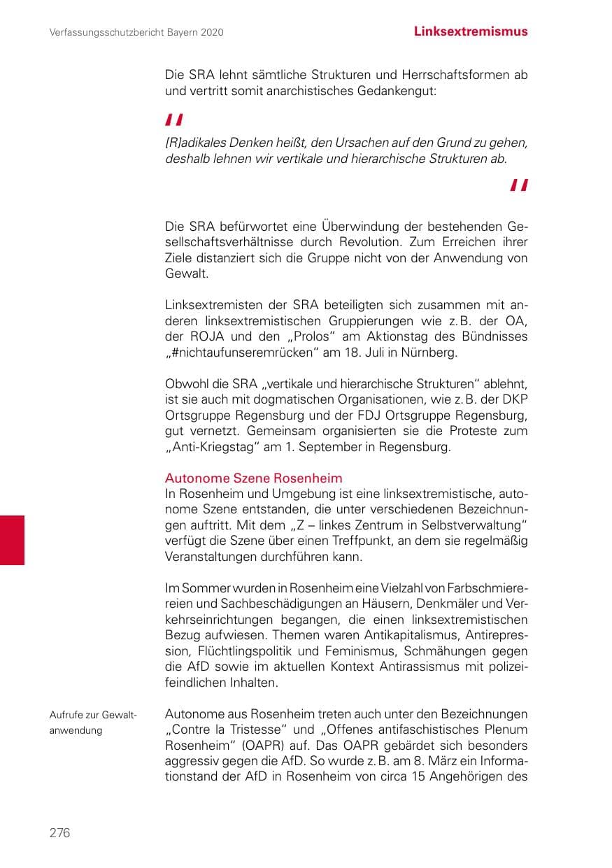 Seite 276 des Verfassungsschutzbericht 2020 Bayern