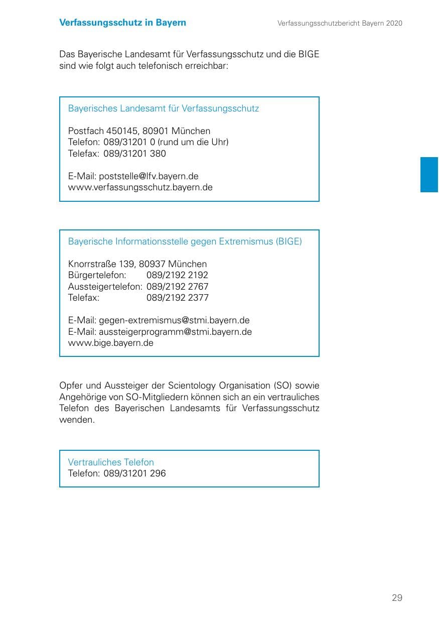 Seite 29 des Verfassungsschutzbericht 2020 Bayern