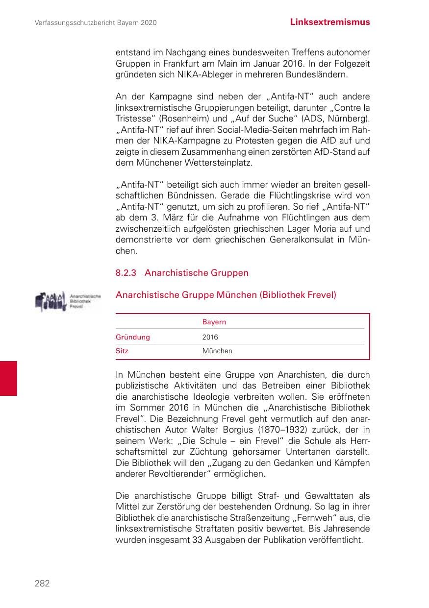 Seite 282 des Verfassungsschutzbericht 2020 Bayern