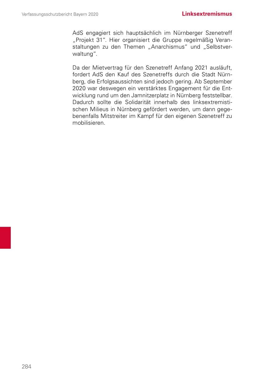 Seite 284 des Verfassungsschutzbericht 2020 Bayern
