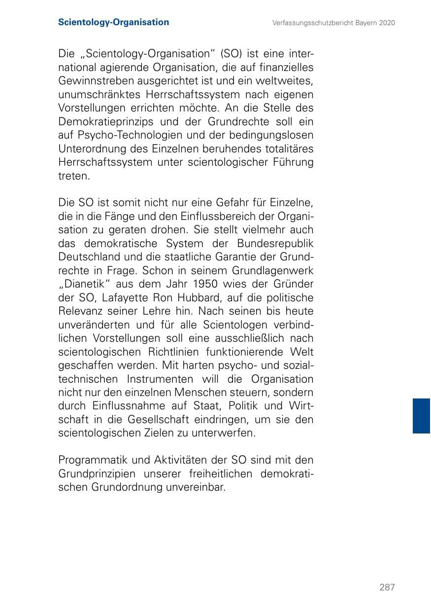 Seite 287 des Verfassungsschutzbericht 2020 Bayern