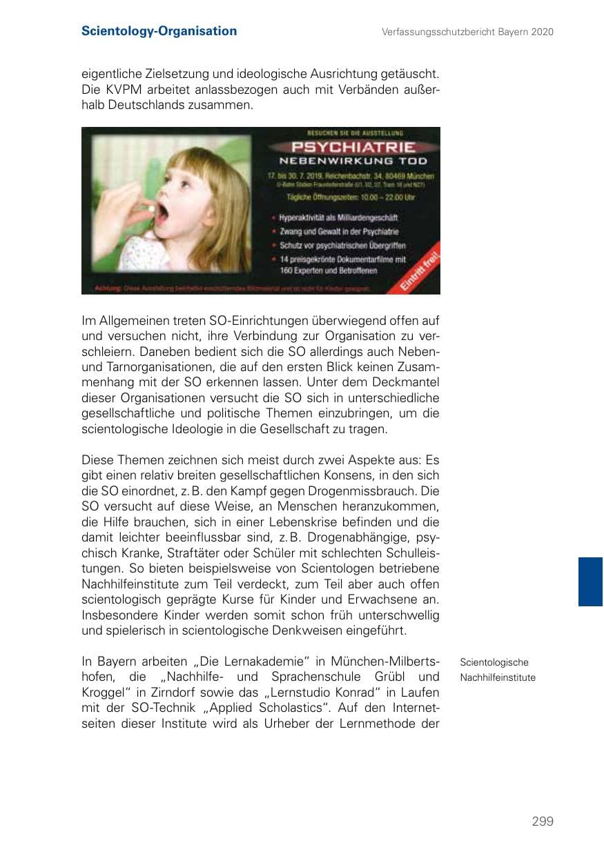 Seite 299 des Verfassungsschutzbericht 2020 Bayern