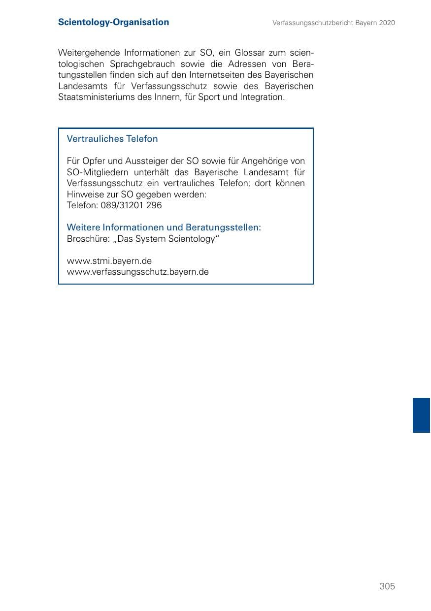 Seite 305 des Verfassungsschutzbericht 2020 Bayern