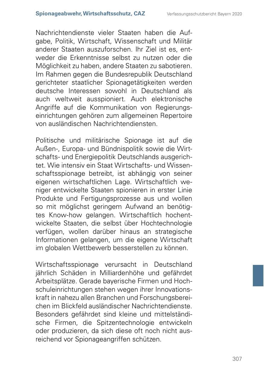Seite 307 des Verfassungsschutzbericht 2020 Bayern