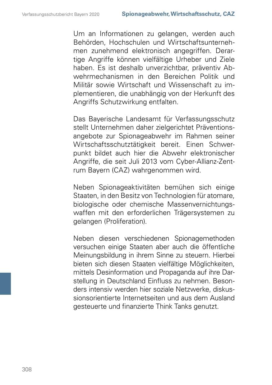 Seite 308 des Verfassungsschutzbericht 2020 Bayern