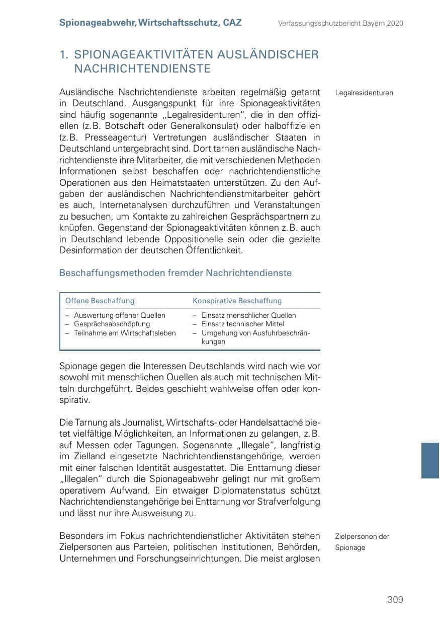 Seite 309 des Verfassungsschutzbericht 2020 Bayern