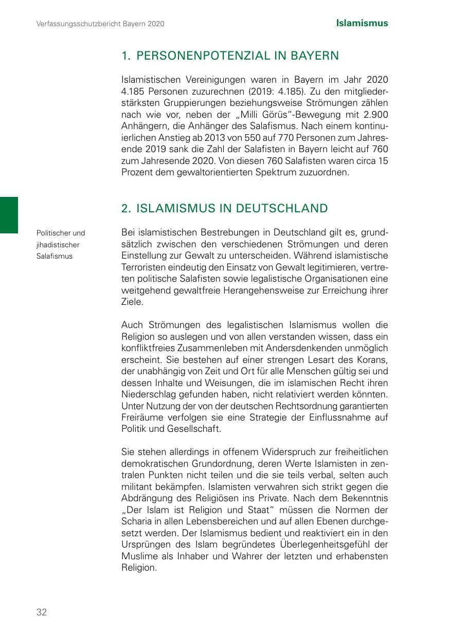 Seite 32 des Verfassungsschutzbericht 2020 Bayern