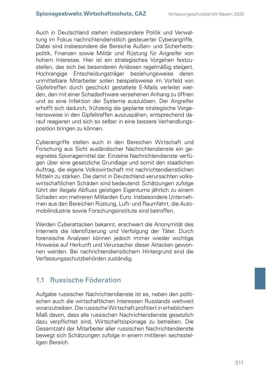 Seite 311 des Verfassungsschutzbericht 2020 Bayern