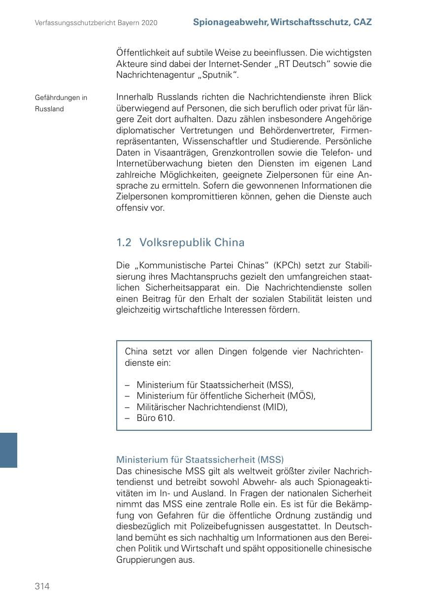Seite 314 des Verfassungsschutzbericht 2020 Bayern