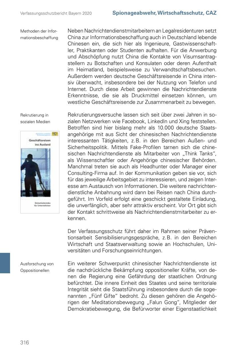 Seite 316 des Verfassungsschutzbericht 2020 Bayern