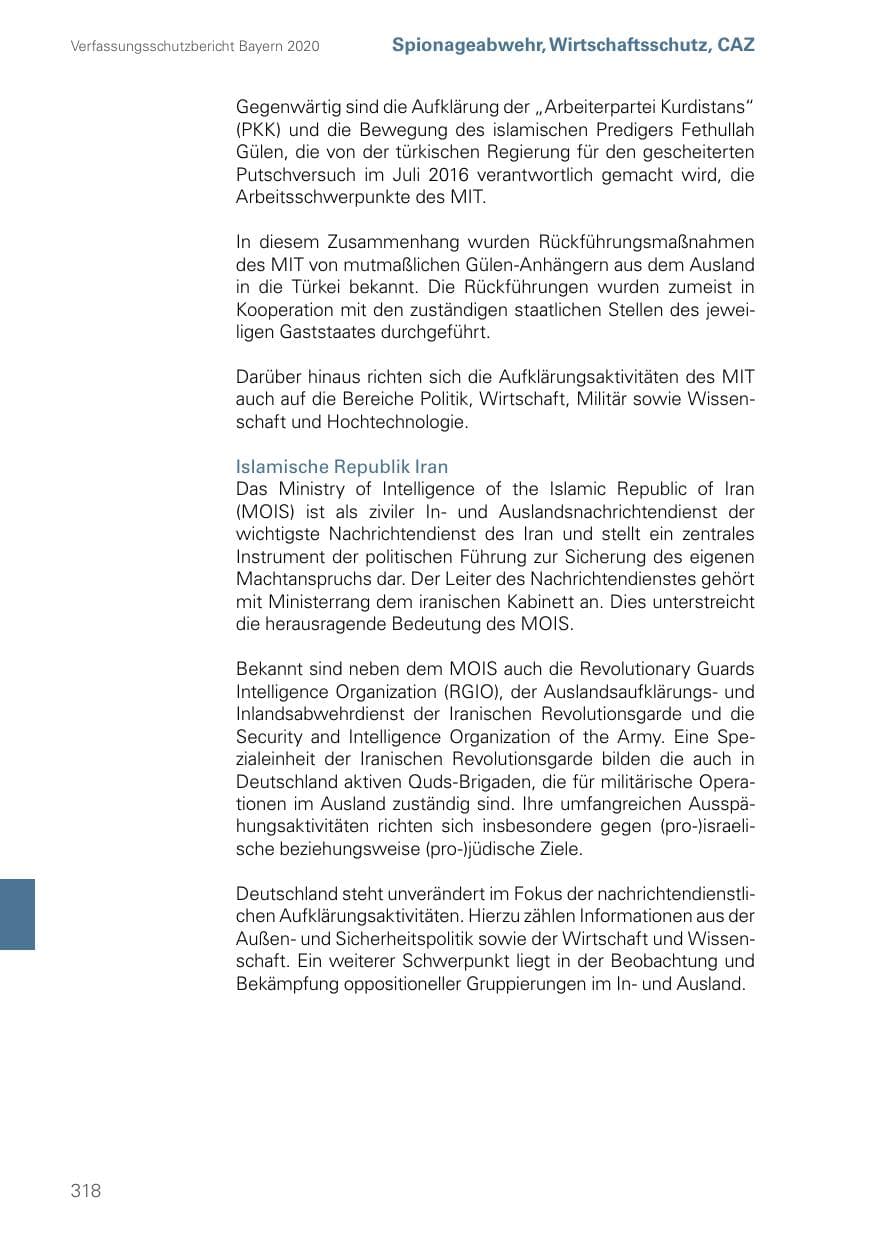 Seite 318 des Verfassungsschutzbericht 2020 Bayern