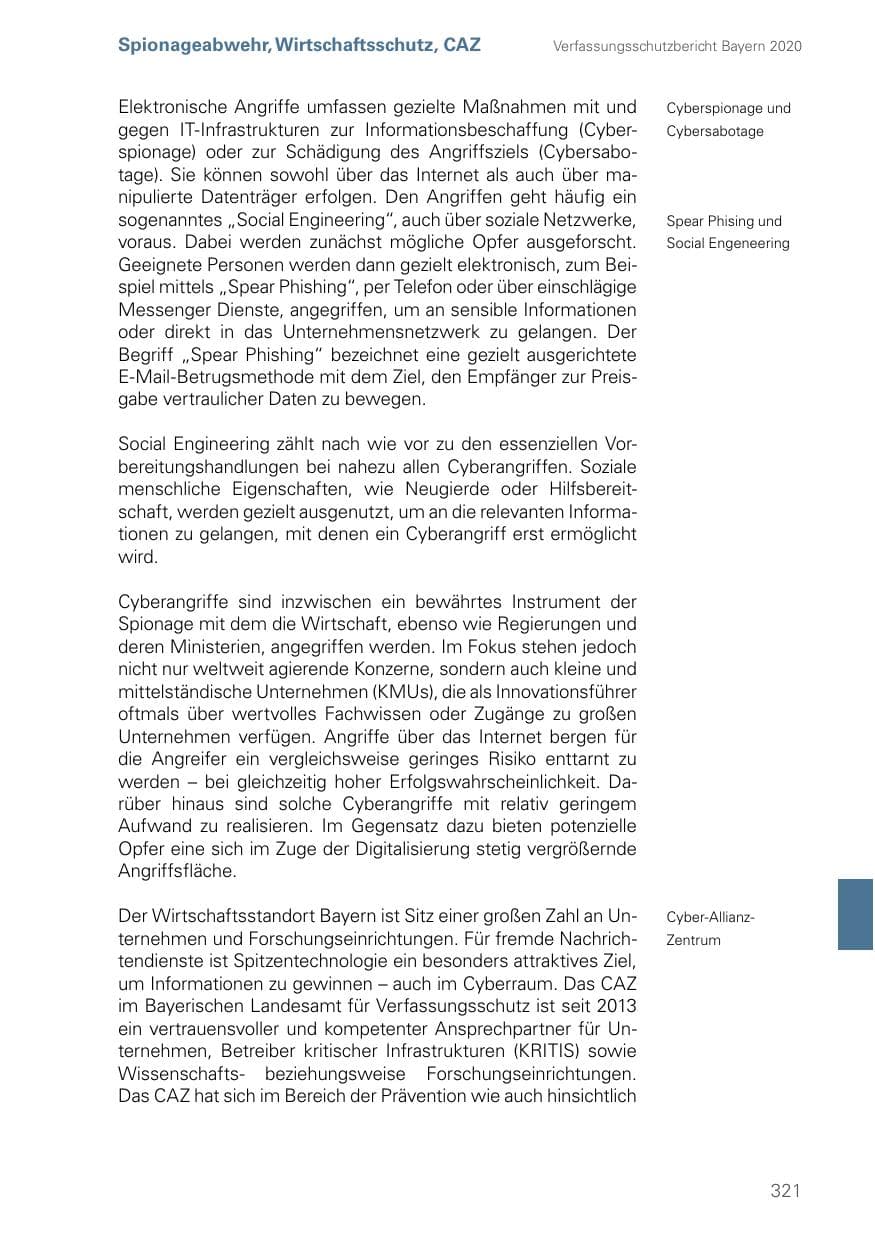Seite 321 des Verfassungsschutzbericht 2020 Bayern