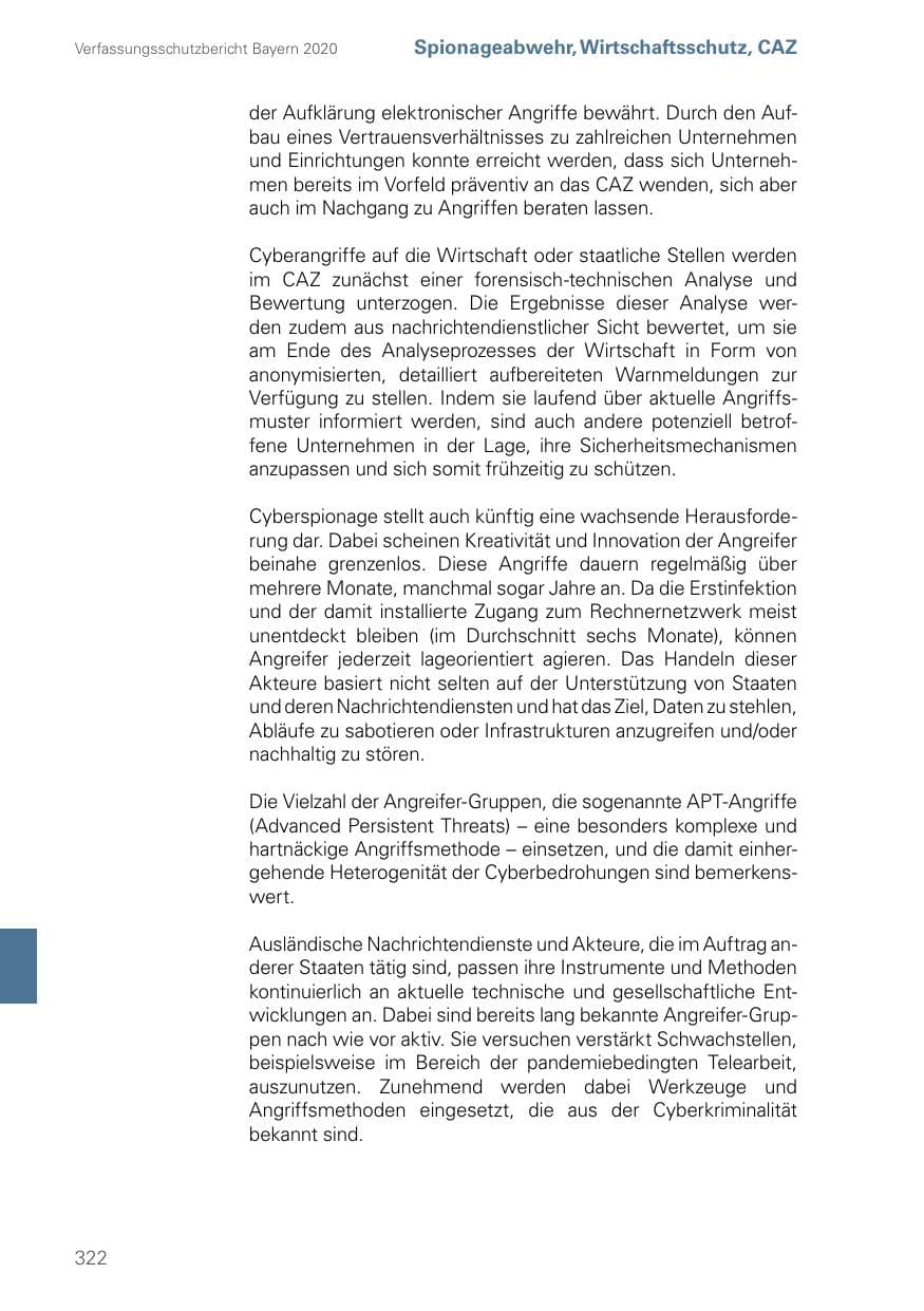 Seite 322 des Verfassungsschutzbericht 2020 Bayern