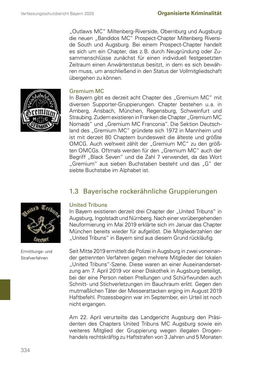 Seite 334 des Verfassungsschutzbericht 2020 Bayern