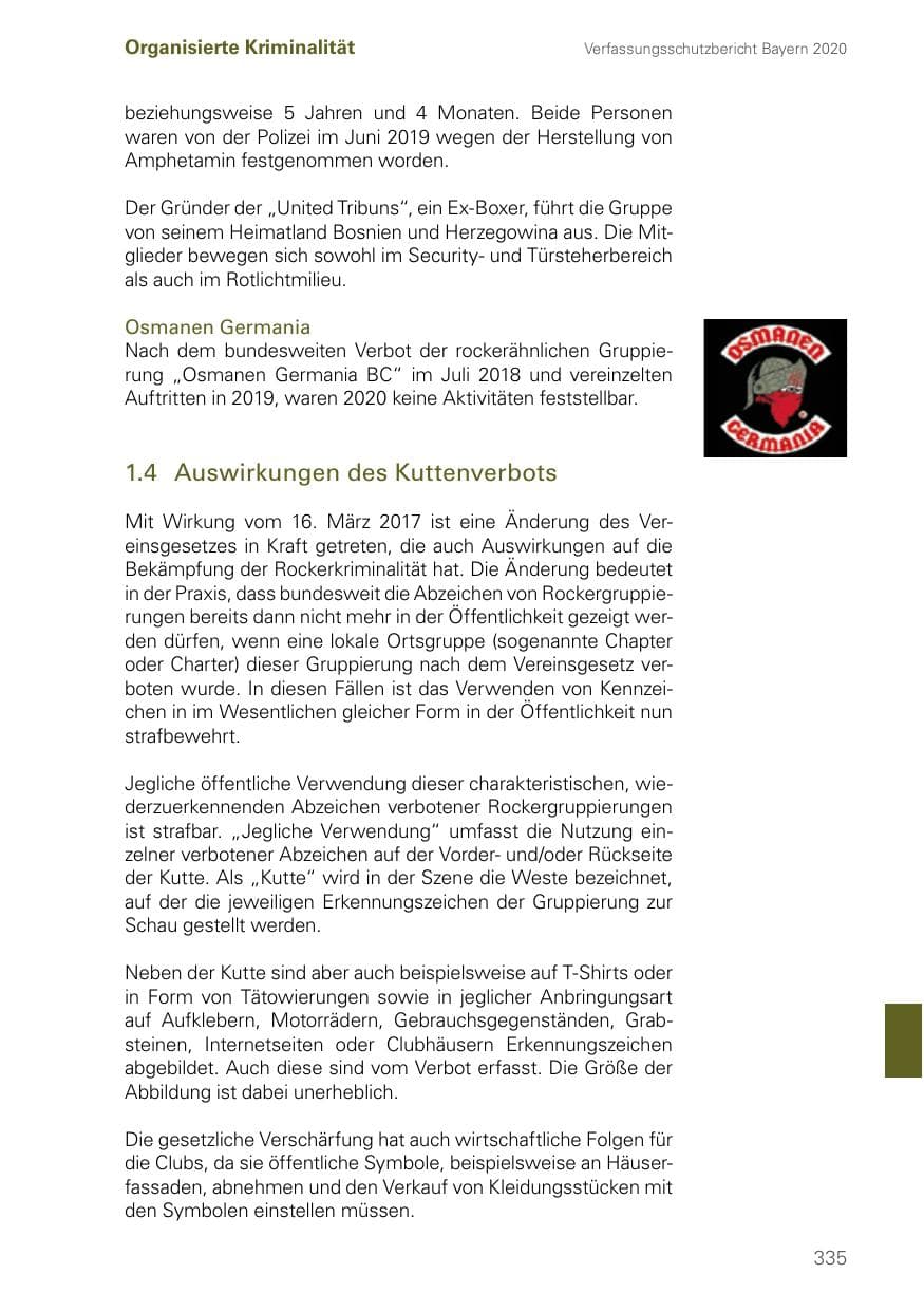 Seite 335 des Verfassungsschutzbericht 2020 Bayern