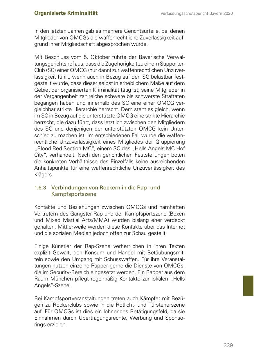 Seite 339 des Verfassungsschutzbericht 2020 Bayern