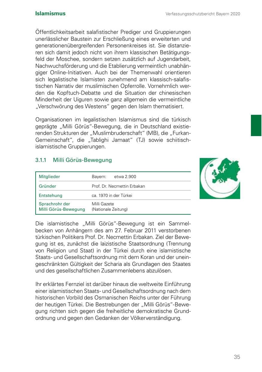 Seite 35 des Verfassungsschutzbericht 2020 Bayern