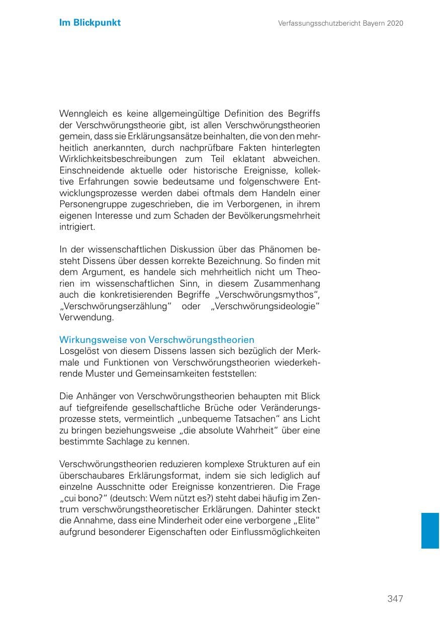 Seite 347 des Verfassungsschutzbericht 2020 Bayern
