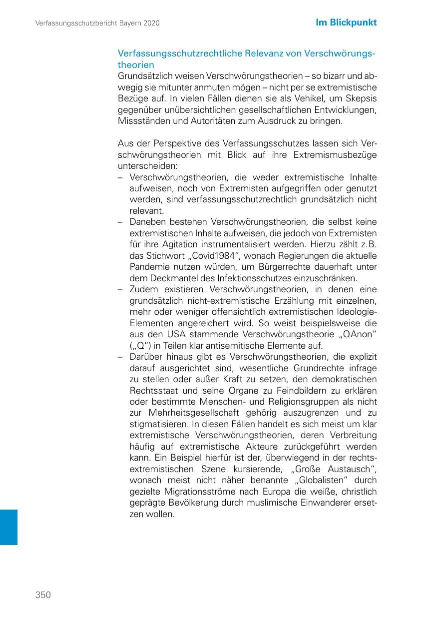 Seite 350 des Verfassungsschutzbericht 2020 Bayern
