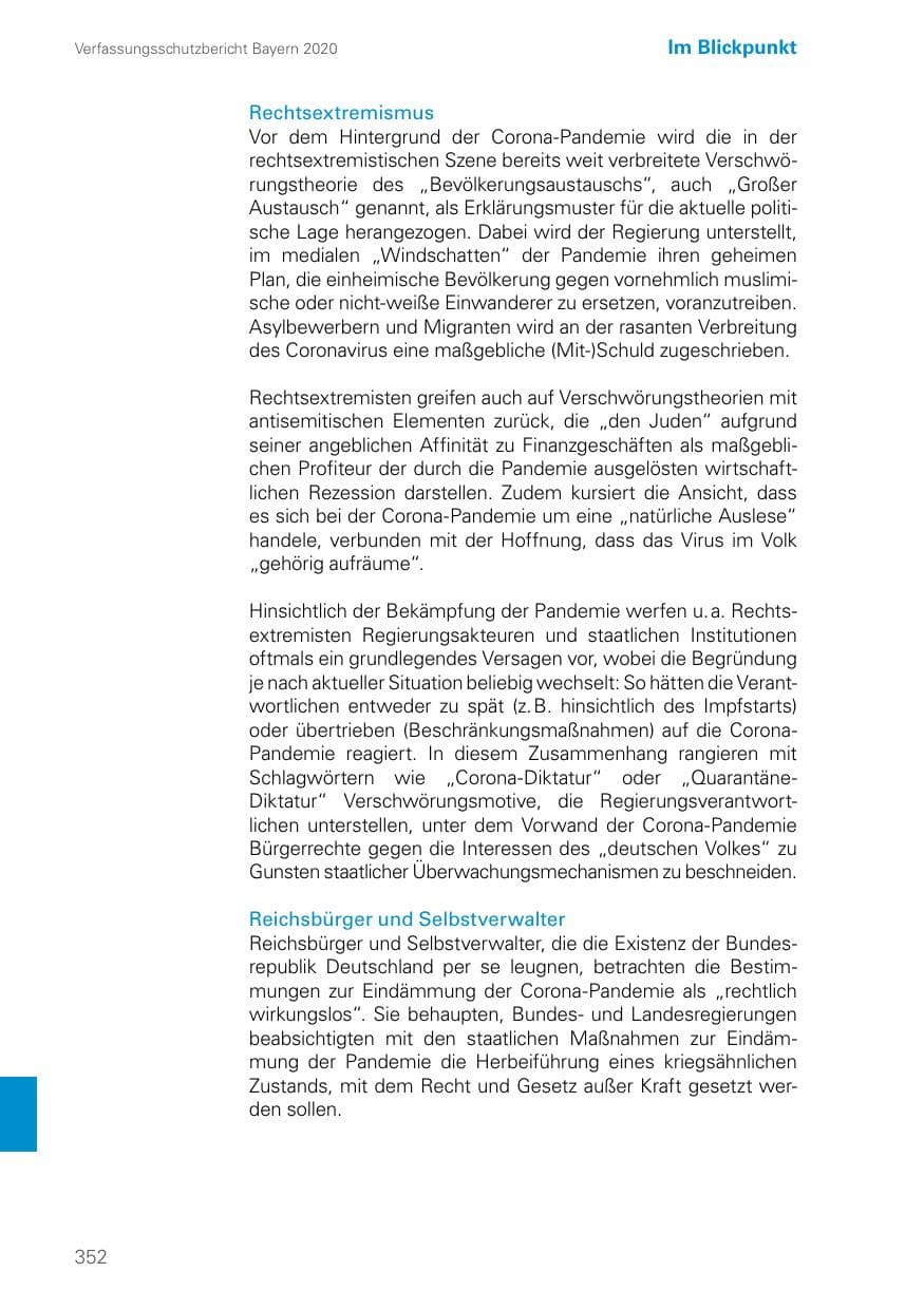 Seite 352 des Verfassungsschutzbericht 2020 Bayern
