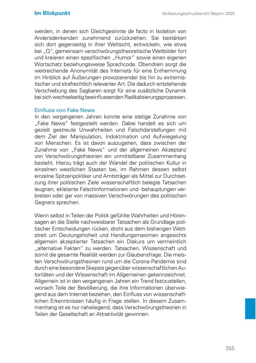 Seite 355 des Verfassungsschutzbericht 2020 Bayern
