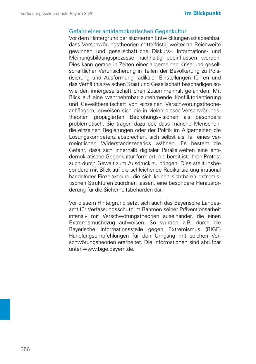 Seite 356 des Verfassungsschutzbericht 2020 Bayern