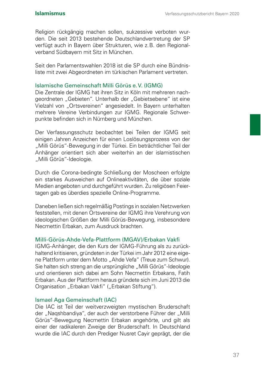 Seite 37 des Verfassungsschutzbericht 2020 Bayern