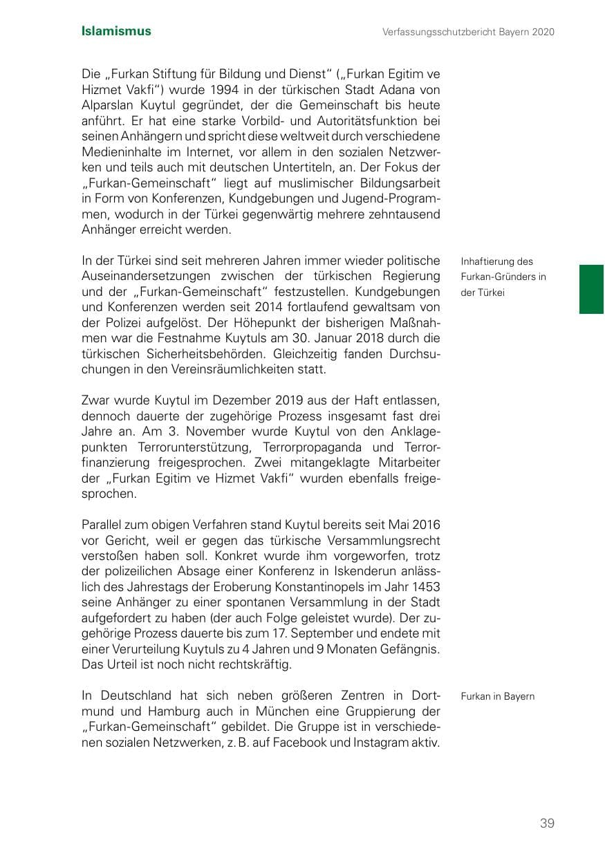 Seite 39 des Verfassungsschutzbericht 2020 Bayern