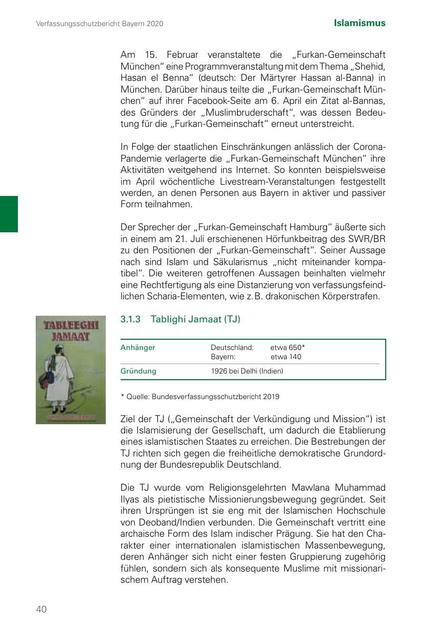 Seite 40 des Verfassungsschutzbericht 2020 Bayern