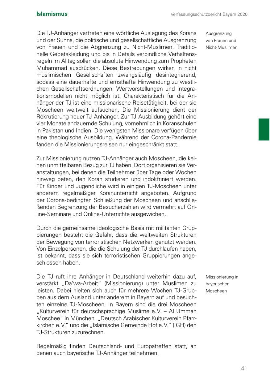 Seite 41 des Verfassungsschutzbericht 2020 Bayern