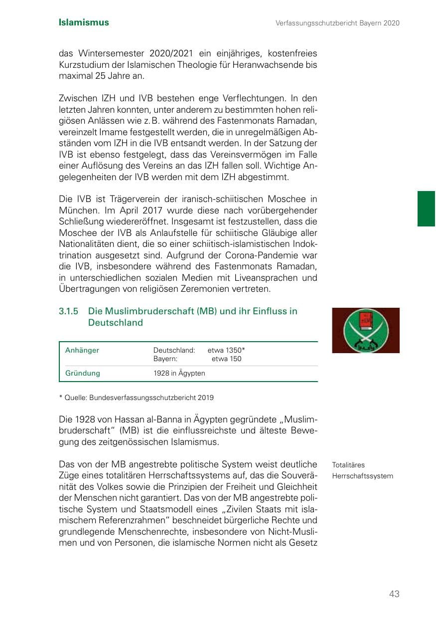 Seite 43 des Verfassungsschutzbericht 2020 Bayern