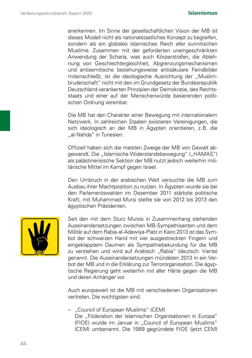 Seite 44 des Verfassungsschutzbericht 2020 Bayern
