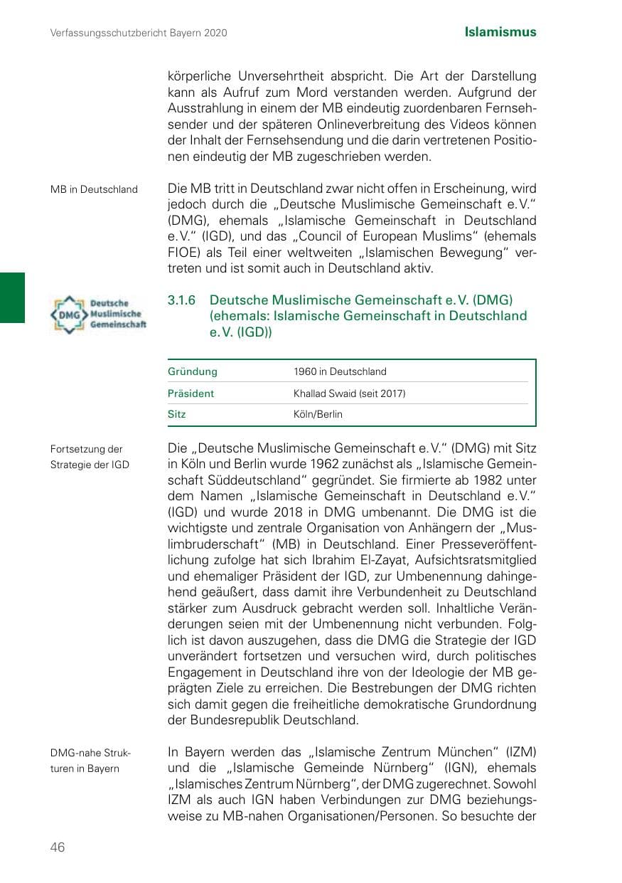 Seite 46 des Verfassungsschutzbericht 2020 Bayern