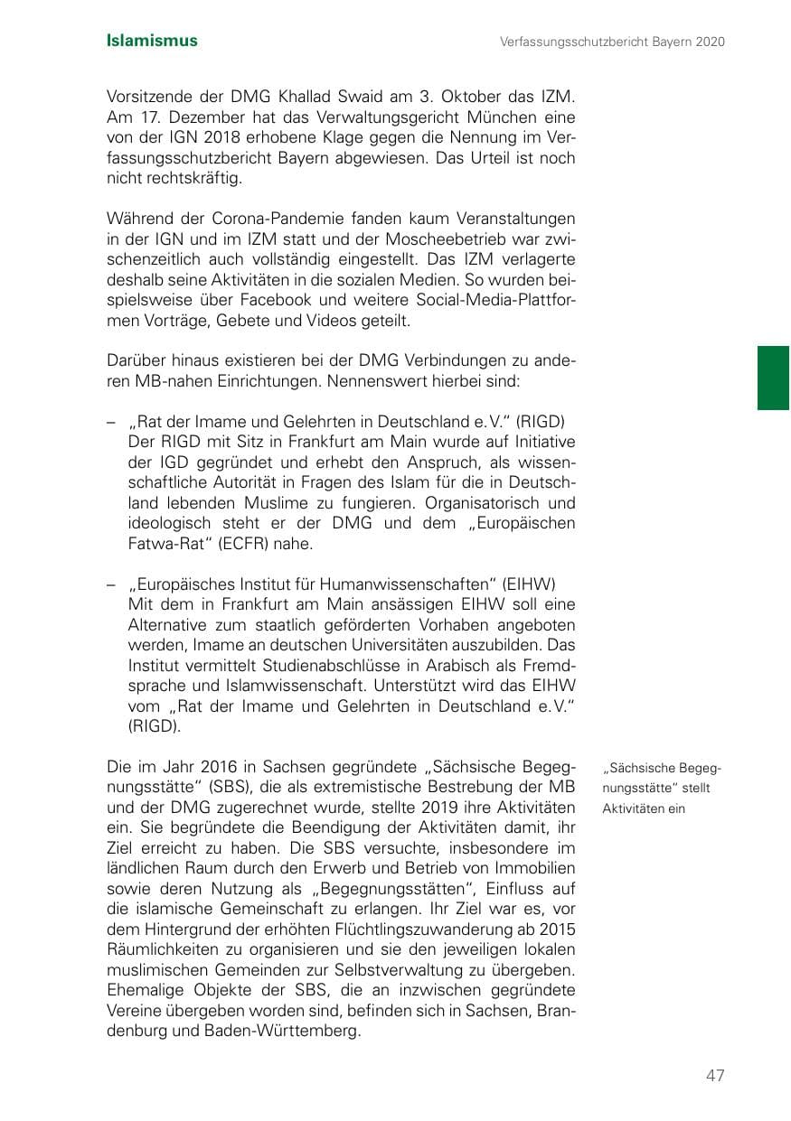 Seite 47 des Verfassungsschutzbericht 2020 Bayern