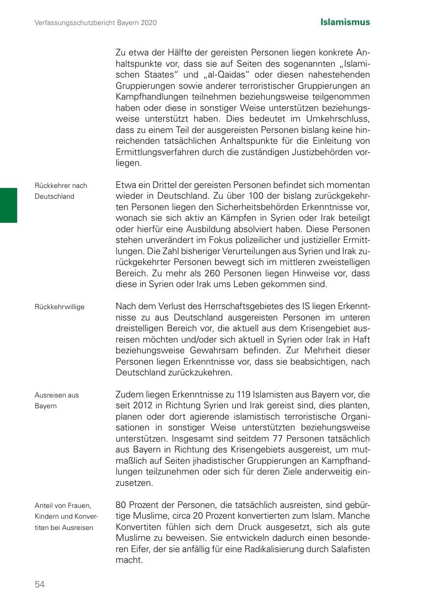 Seite 54 des Verfassungsschutzbericht 2020 Bayern