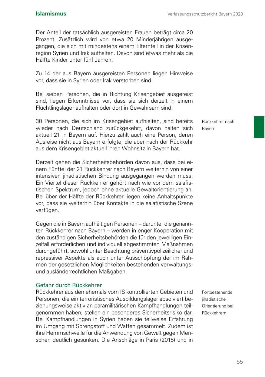 Seite 55 des Verfassungsschutzbericht 2020 Bayern