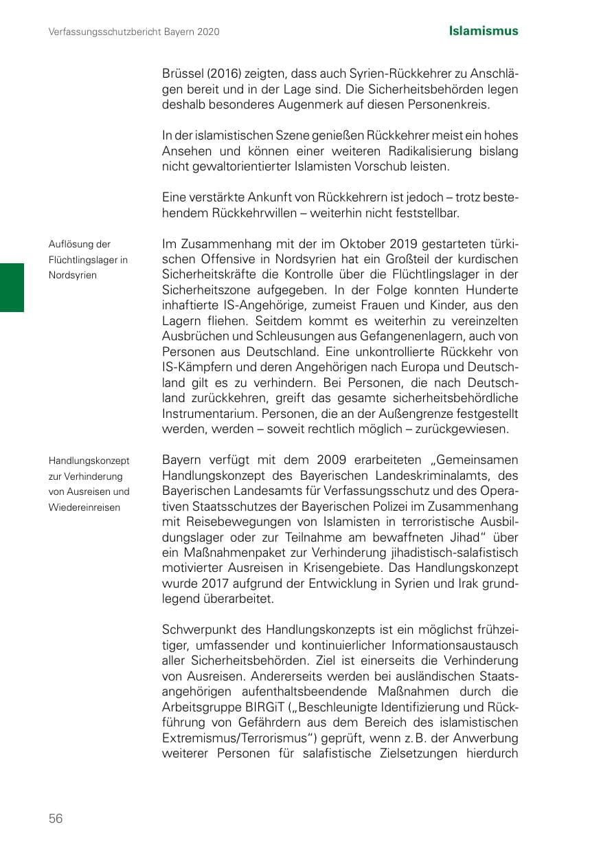 Seite 56 des Verfassungsschutzbericht 2020 Bayern