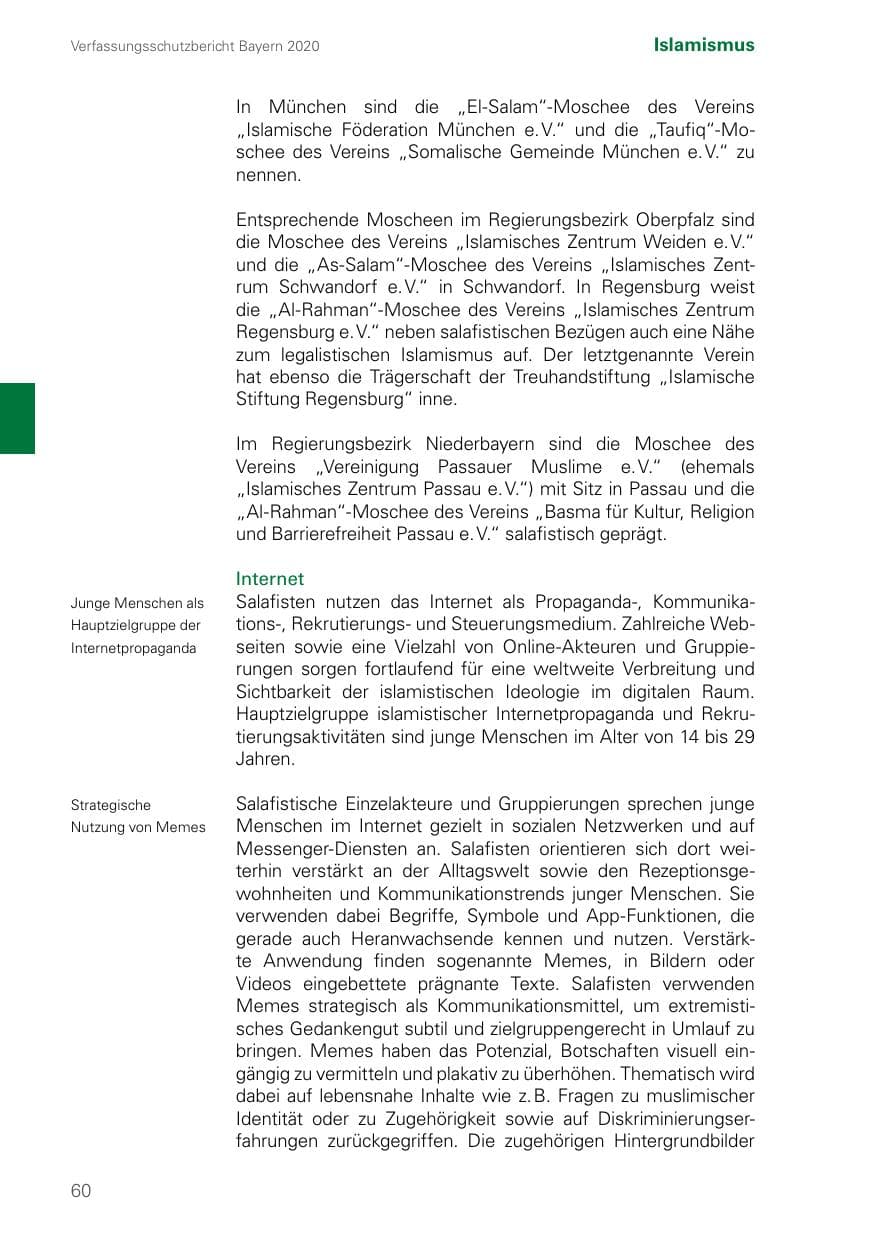 Seite 60 des Verfassungsschutzbericht 2020 Bayern