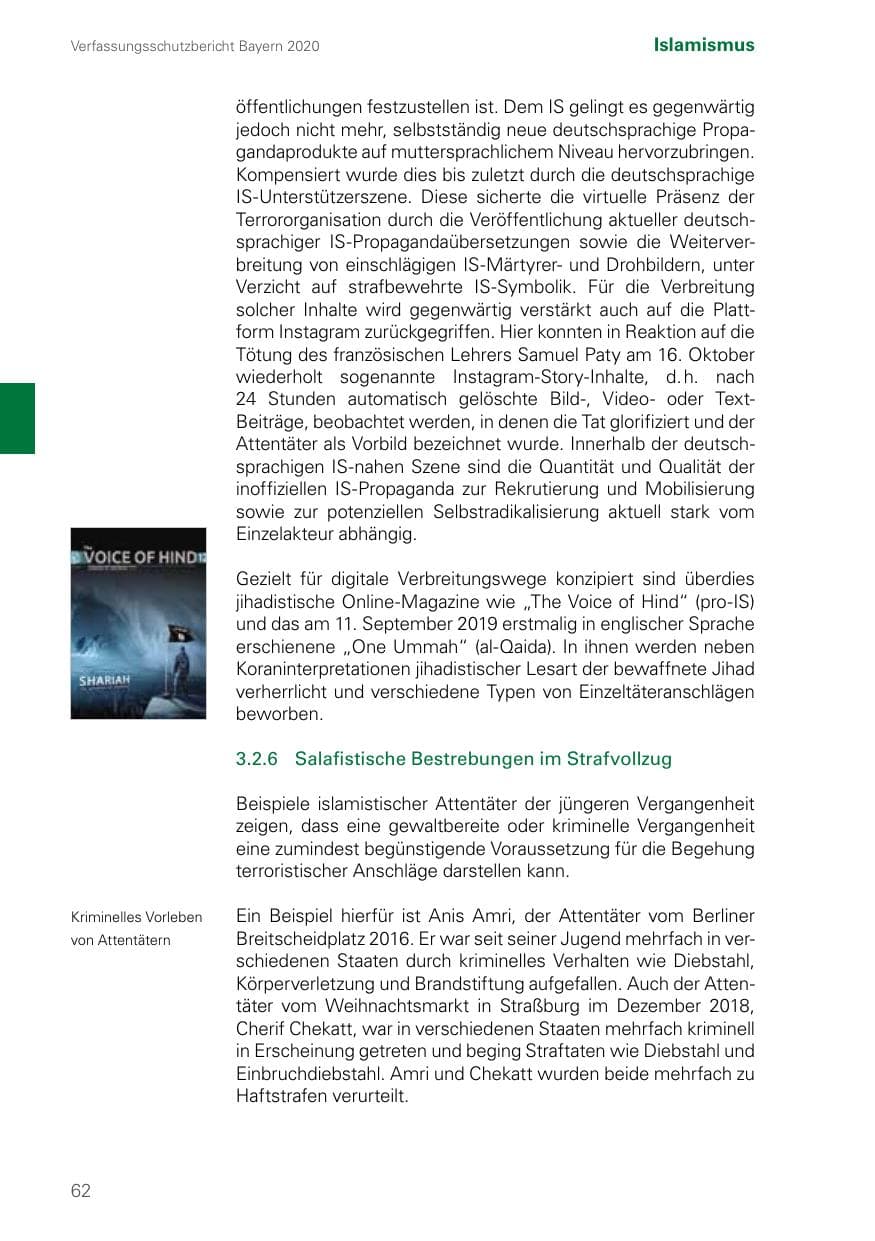 Seite 62 des Verfassungsschutzbericht 2020 Bayern