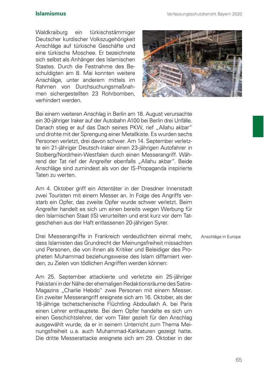 Seite 65 des Verfassungsschutzbericht 2020 Bayern